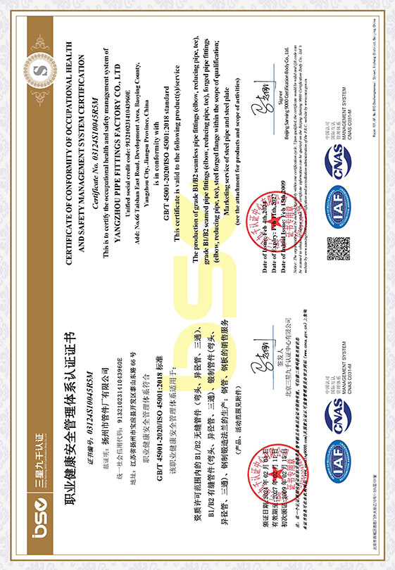 職業(yè)健康安全管理體系認證證書